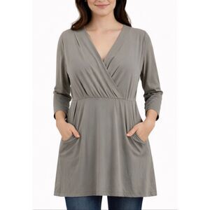 Garnet Hill grey faux wrap pocket tunic dress size m